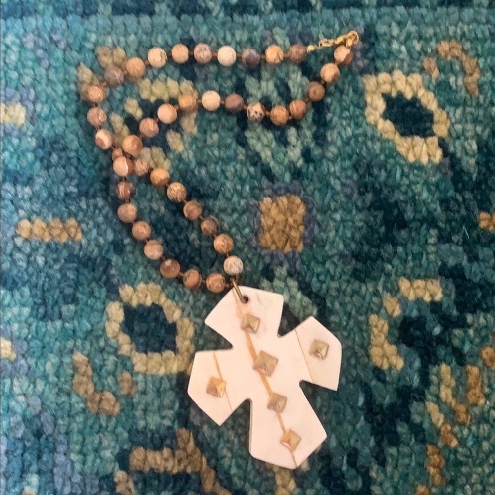 Handmade Wood Bead Cross Necklace